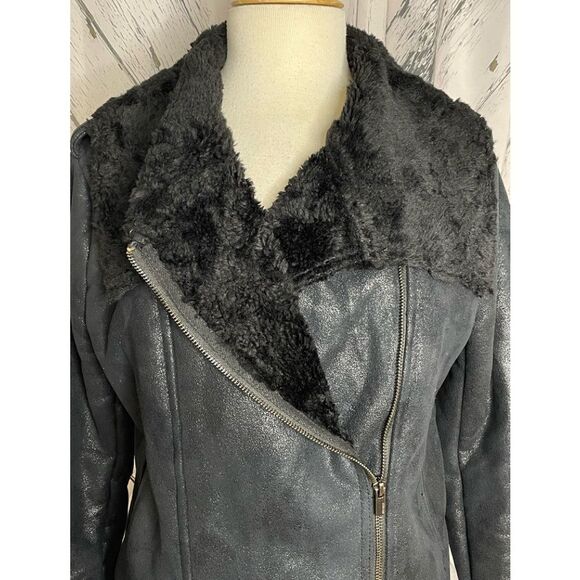 EXPRESS faux suede motorcycle jacket fleece lining M - Picture 2 of 8
